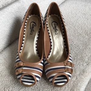 Candie’s Open Toe Pump Navy Stripe Sz6